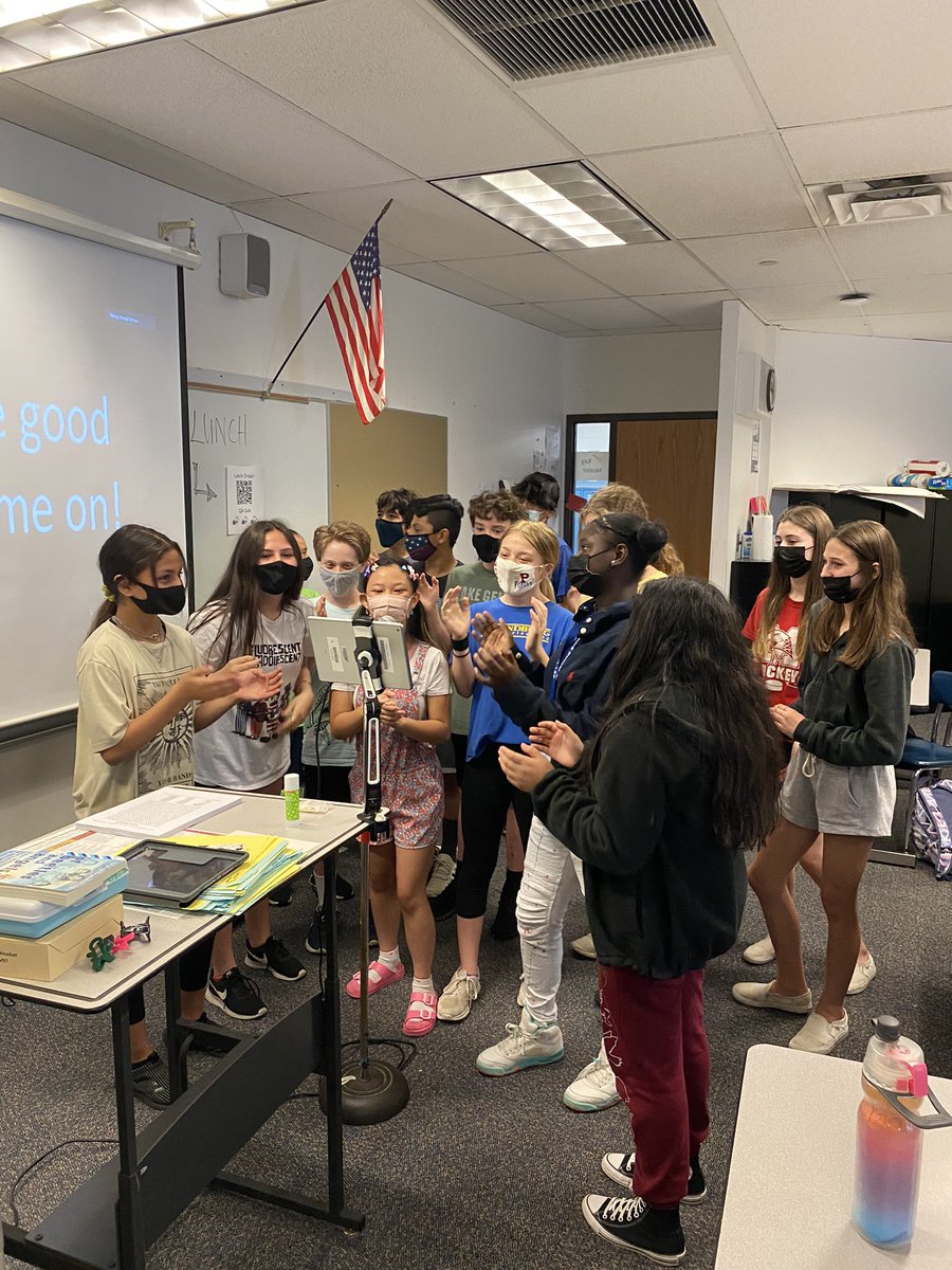 BushwallerOJH's tweet photo. It’s karaoke day in @bfeltman135’s room!  We’re having so much fun singing along on Mrs. Feltman’s last Friday!  #osd135 https://t.co/OUwALrKfoS
