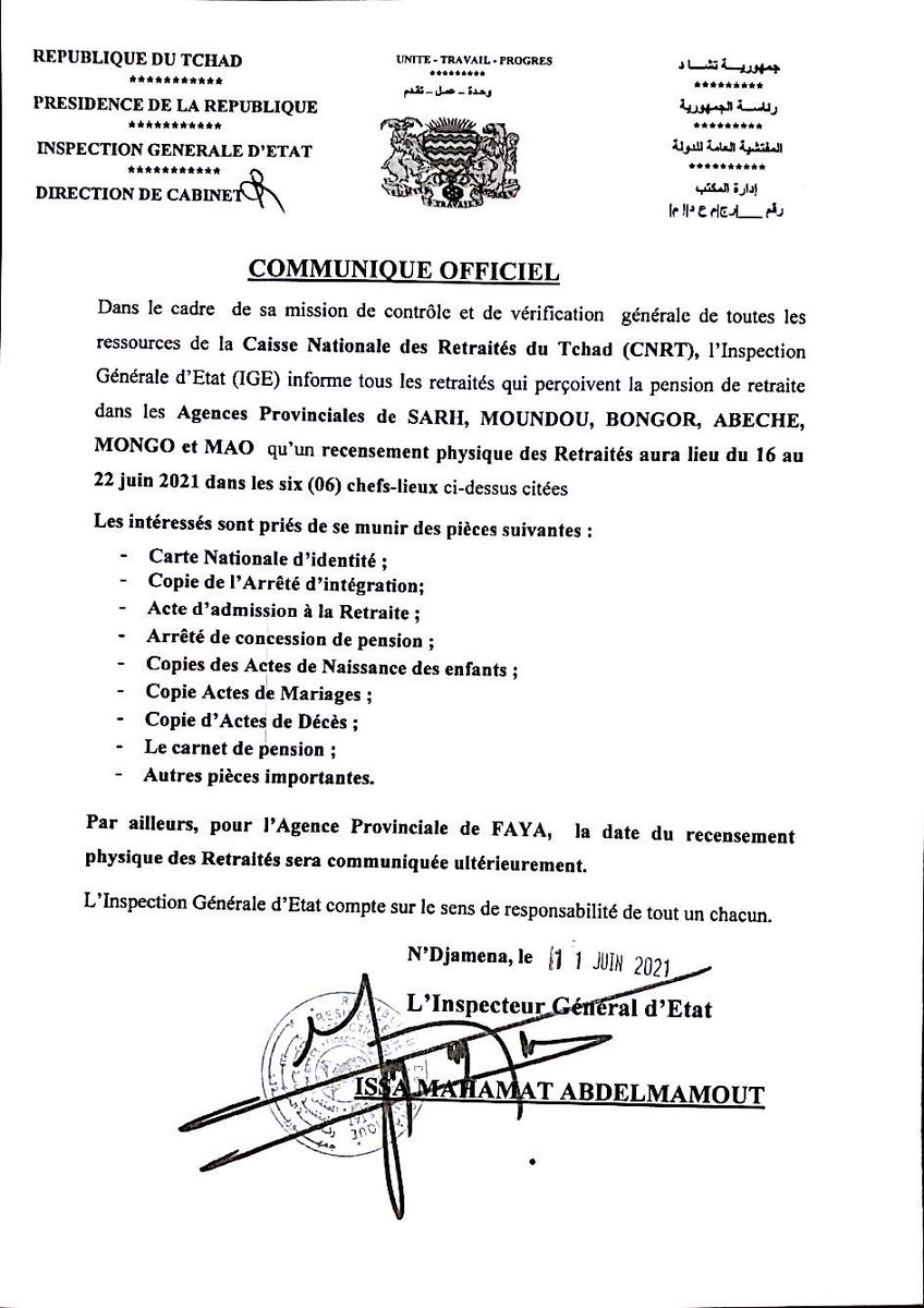 Inspection Générale d'Etat. IGE-TCHAD tweet media