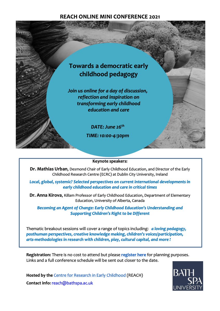 Getting ready for our online REaCH Mini-Conference! Join us <a href="/Froebelbanjo/">Mathias Urban</a> and Dr. Anna Kirova in a day of thematic breakout sessions and discussions with a multitude of practitioners! The conference is free but please register at the link below if you are planning on attending!