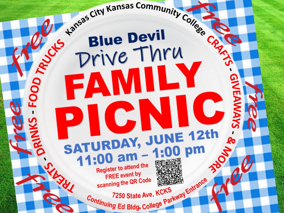 Register for the DRIVE THRU FAMILY PICNIC @ KCKCC!  Scan the QR code or call 913-288-7652 to reserve your spot!  This is an event you will not want to miss! #KCKCCProud