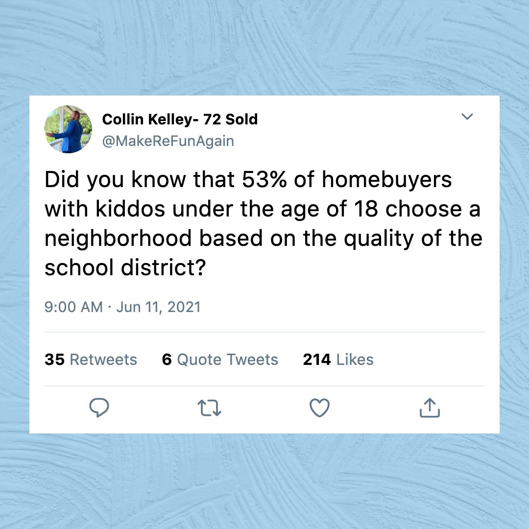 makerefunagain's tweet image. FAST FACT FRIDAY: Did you know that 53% of homebuyers with kiddos under the age of 18 choose a neighborhood based on the quality of the school district? 

 #CDArealtor #SpokaneRealtor #makerefunagain #72sold #cdarealestate #idahorealestate #spokaneagent #spokanerealestate