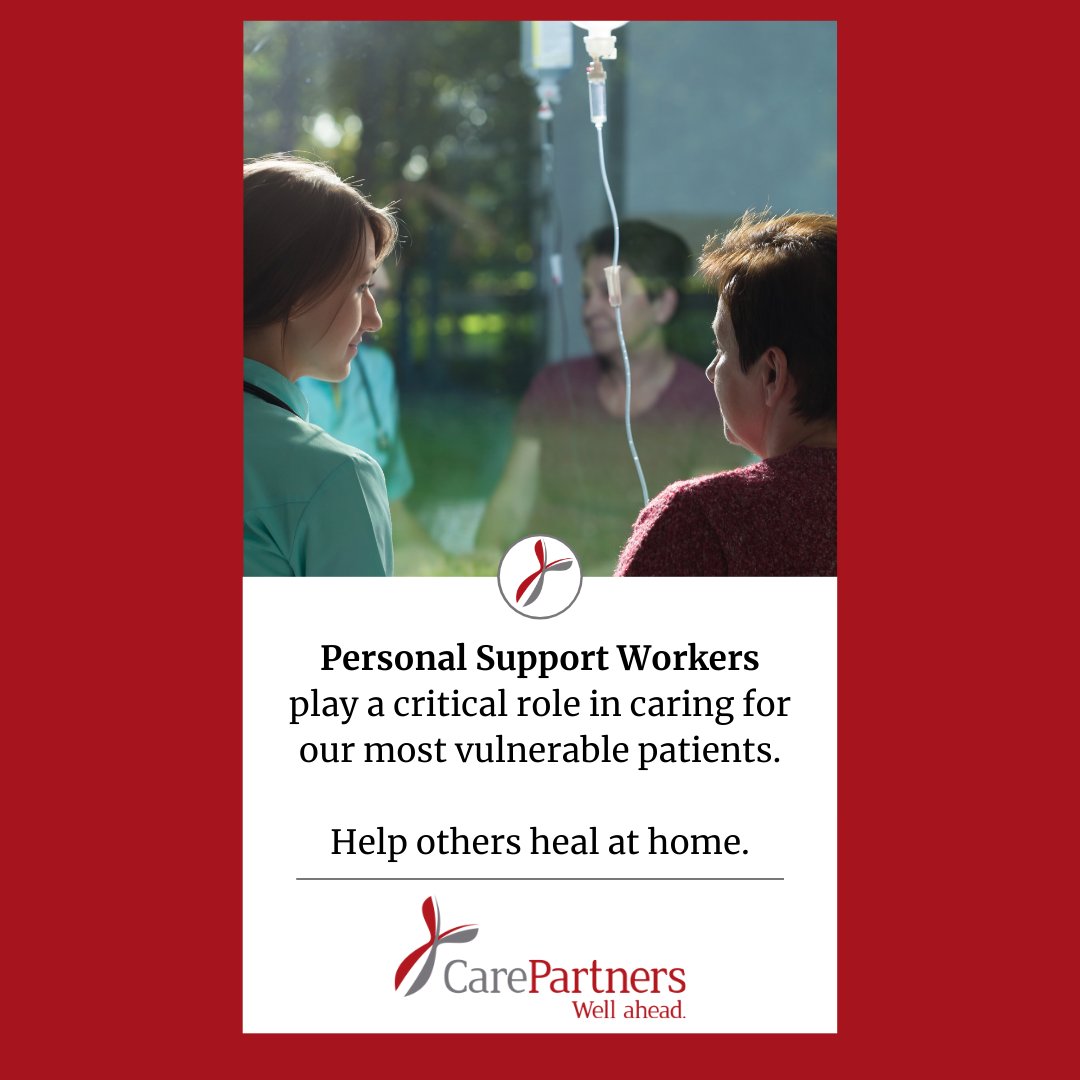 CarePartnersCA's tweet image. Looking for a stable, rewarding career helping others? Become a #FrontLineHero as a Personal Support Worker. Be the person who makes a difference in health care.

#WorkInHomeCare #RecoveryAtHome #HealAtHome #PSW #PersonalSupportWorker