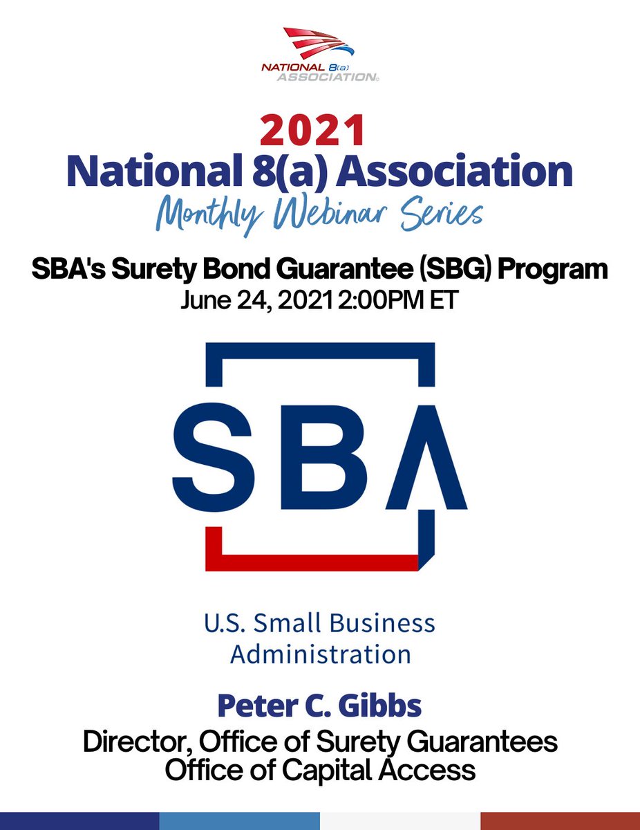 National8a's tweet image. Join us for this month's FREE webinar on the SBA's Surety Bond Guarantee (SBG) Program on June 24th at 2:00 PM ET!

Register today: bit.ly/3pJC31j

#SBASurety #SBA #N8a #N8aWebinarSeries #Webinar #SmallBusinessWebinar