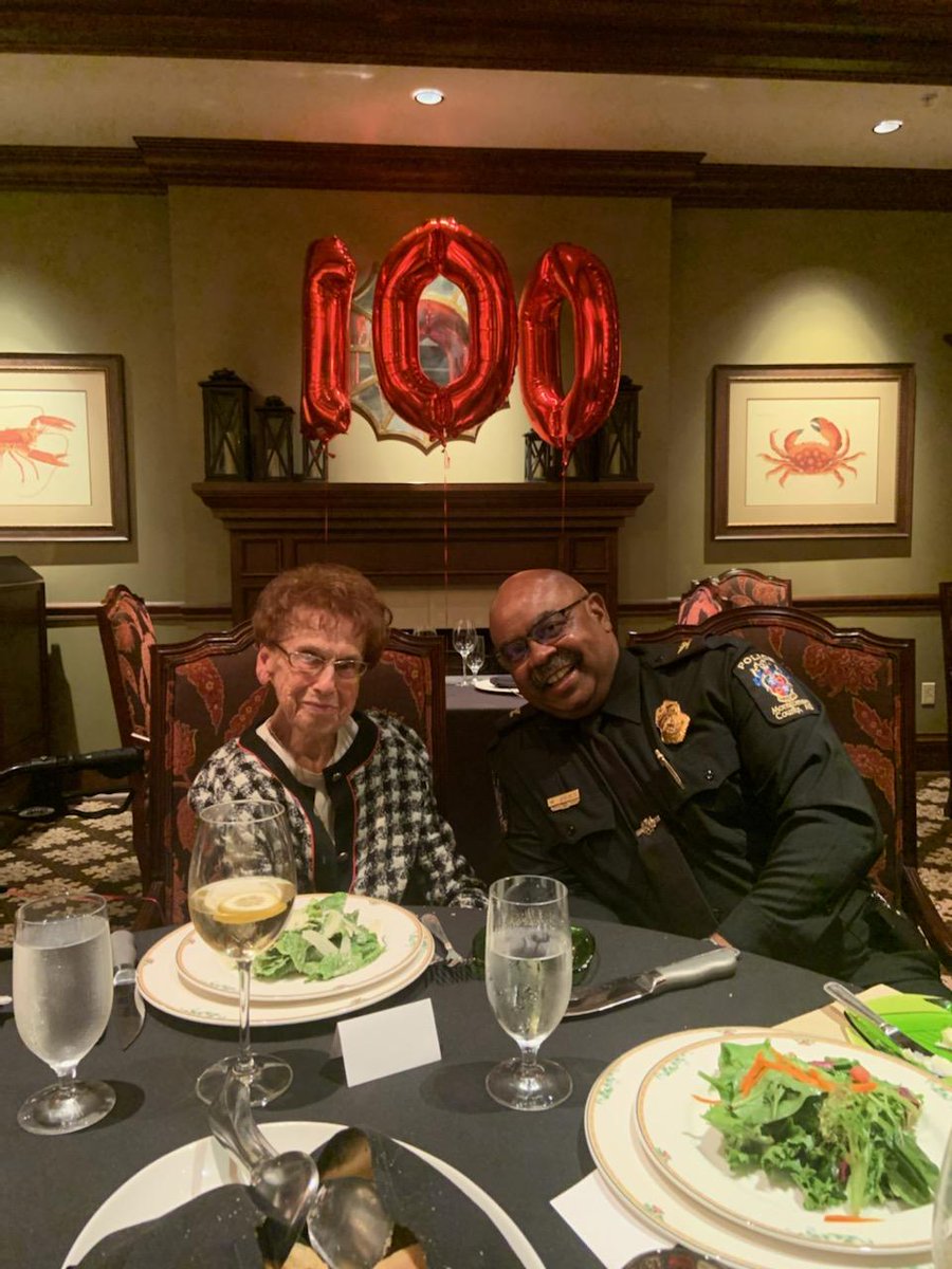 mcpnews's tweet photo. Singing happy birthday to retired crossing guard Emily Paukstitus! @mcpdChief Marcus Jones attended her 100th birthday party and presented her with a certificate in honor of her milestone bday and 34 years of service with Montgomery County. 
Emily retired in 2008! 
#MCPnews #MCPD https://t.co/nXnE4wSVsy