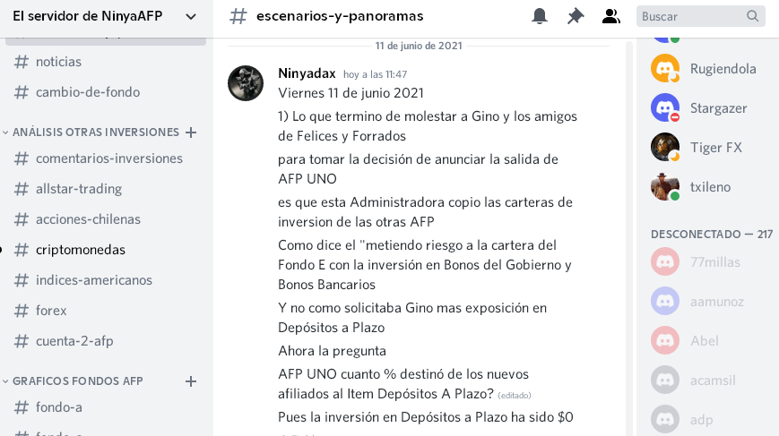 NinyaAFP's tweet photo. 1/2 Cartera de Inversión de Fondo E de AFP UNO a mayo 2021. #unoafp. Posibles motivos de salida de @felicesforrados de esta Administradora. https://t.co/gbIoTT7iVc