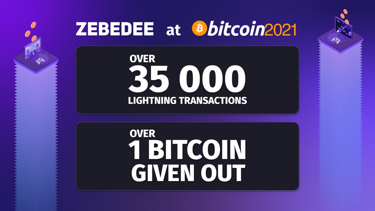 Our trip to @TheBitcoinConf was simply massive! Over 35k instant  transactions were handled by ZEBEDEE: 33.8M sats won inside CS:GO matches  11M given out in CS:GO reward vouchers 50M won in the