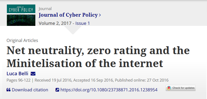 1lucabelli's tweet photo. 2/ Here the open access version of my paper on #NetNeutrality, #Zerorating and the Minitelisation of the #Internet, stressing that the combination of reduced #datacaps &amp; #zerorating schemes may create artificial scarcity, jeopardise #userrights &amp; openness https://t.co/5frNRcvTqN https://t.co/vrnv47Wrds