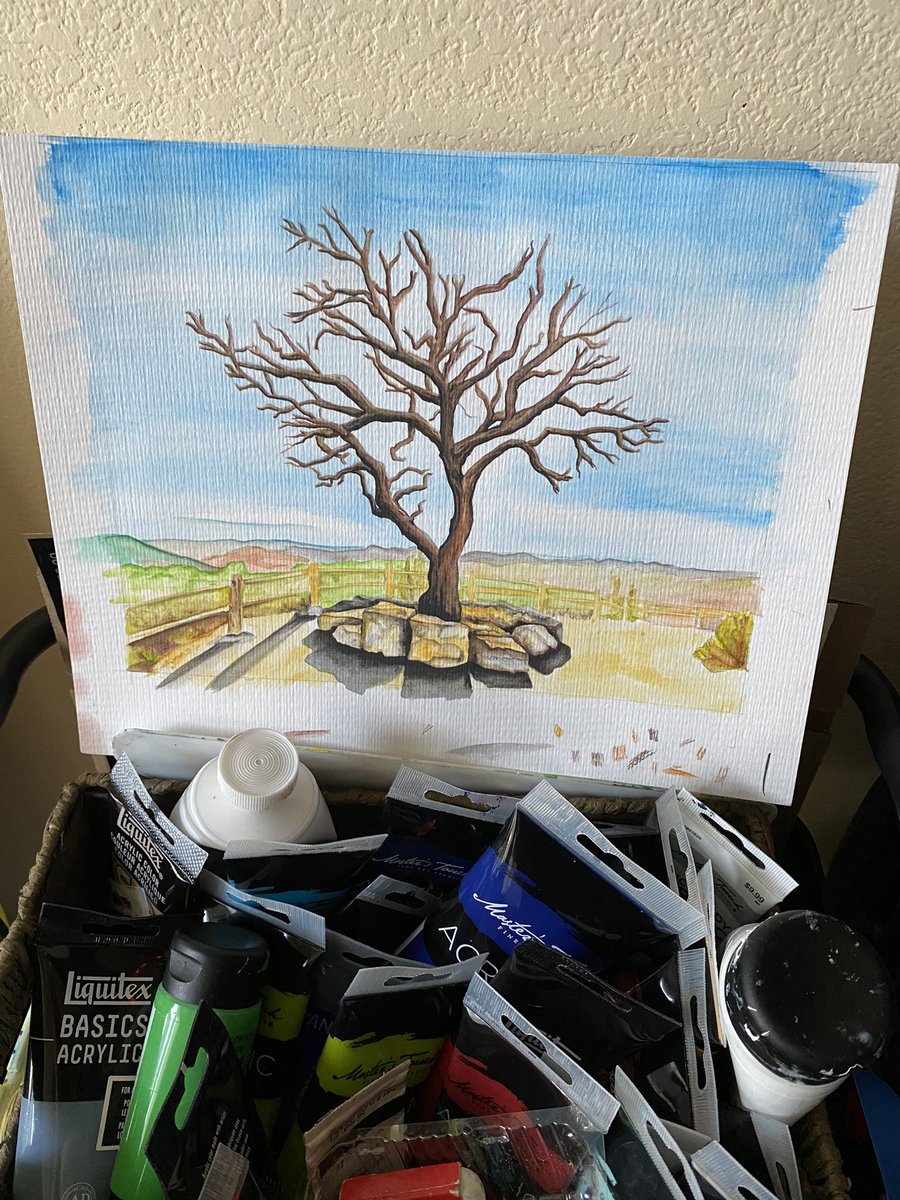 “The Lone Survivor.” (The tree at Double Peak.) 
medium: watercolor pencils #ArtistOnTwitter