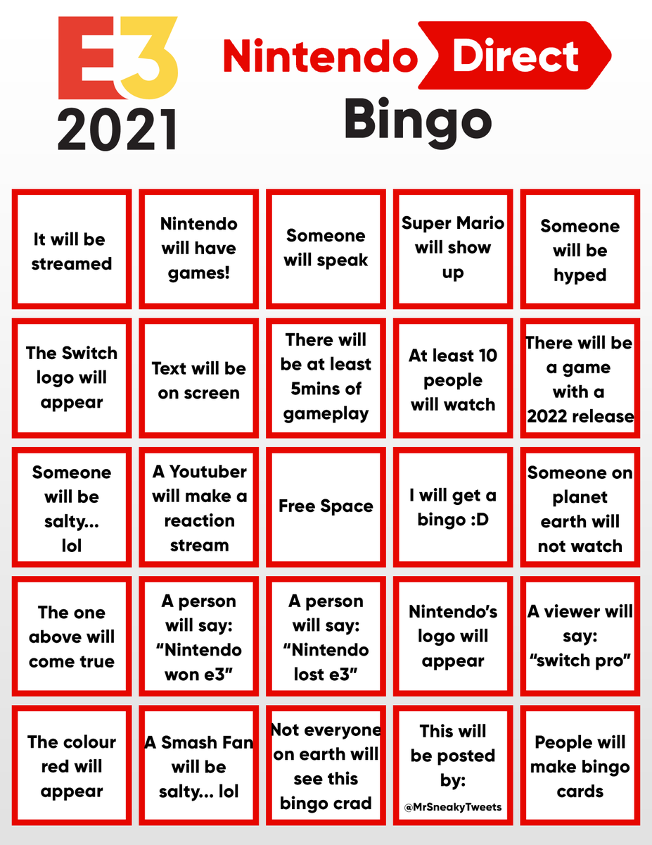 I think I'll do well in this year's E3 Nintendo Direct Bingo! 