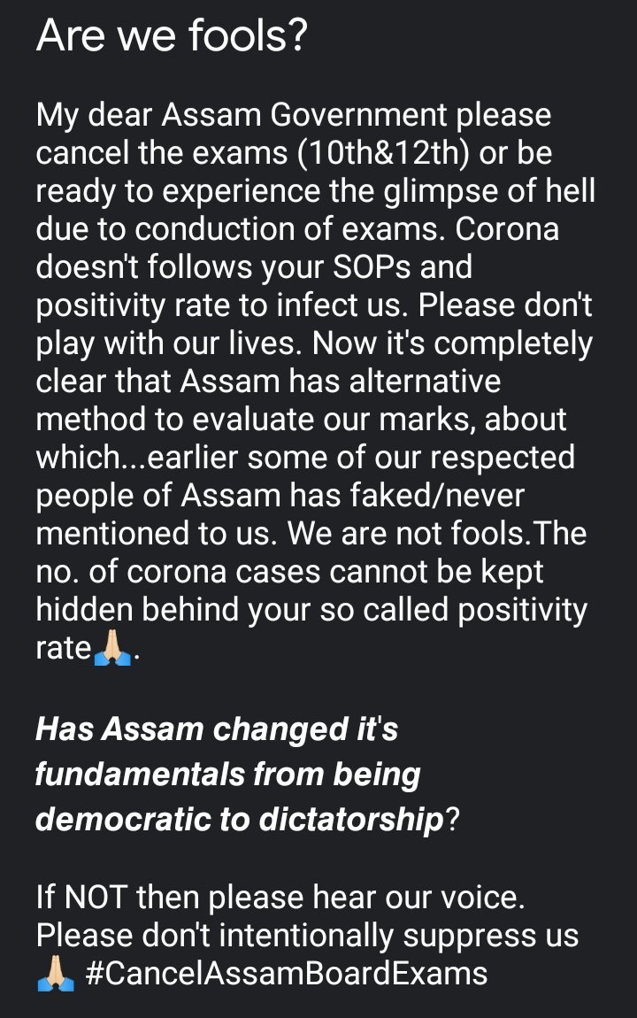 ADebopriyo's tweet photo. Please hear us🙏🏻

@mygovassam @himantabiswa @ranojpegu @narendramodi @AmitShah @ndtv @ZeeNews @sajin_aktar  @aboyobbhuyan @atanubhuyan @DrRPNishank @rashtrapatibhvn @drharshvardhan @keshab_mahanta @AdvMamtaSharma @abhishekbscllb @anubha1812 @SonuSood @NSUIAssam @SamujjalBhatta https://t.co/t7FYs1r2Dg