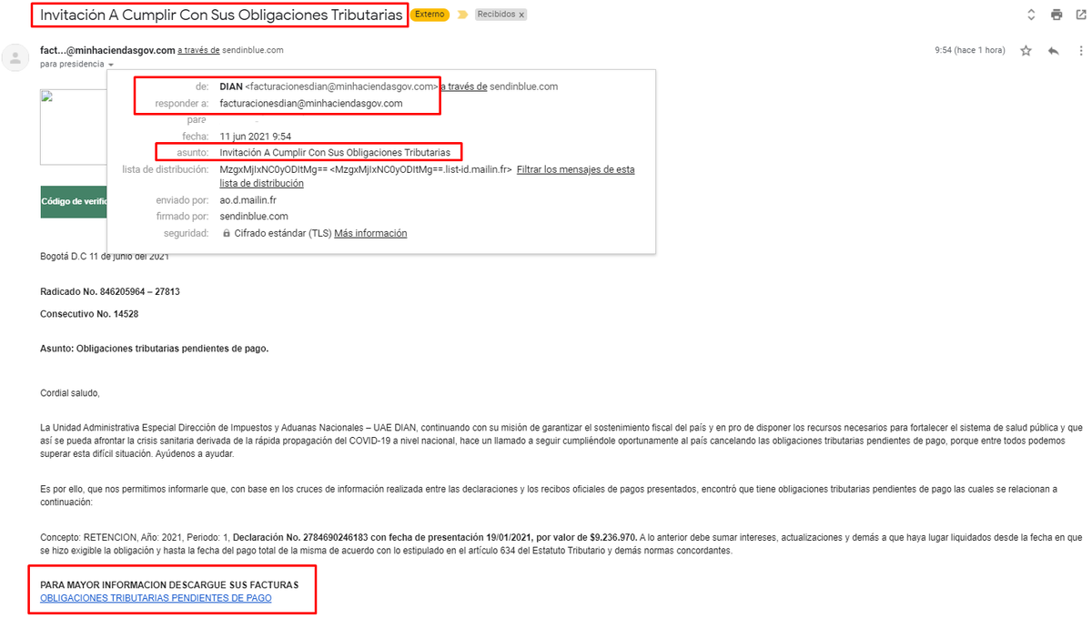 AndresCafeTrade's tweet photo. #ALERTA #EMPRESARIOS #COLOMBIA #ESTAFA 
Nueva modalidad #ROBO por internet haciéndose pasar por la @DIANColombia
Acabo de recibir este correo. 
Por favor elimínenlo y NO abran ningún adjunto ni enlace que contenga. Por favor difundir 
@NoticiasRCN @NoticiasCaracol @CamaraMedellin https://t.co/mSqogfNc0H