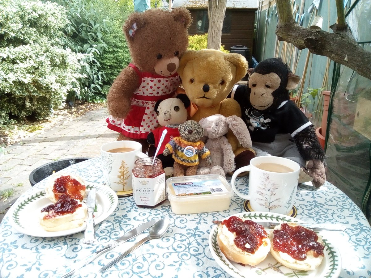 Pub_Panda's tweet photo. We got very exciting post today!! To celebrate the humans having their 1st vaccines yesterday, we received a very yummy @devonheavenuk Cream Tea to share in the garden (although we ate most of it!). #CreamFirst #JamSecond https://t.co/QffP0WmzVS