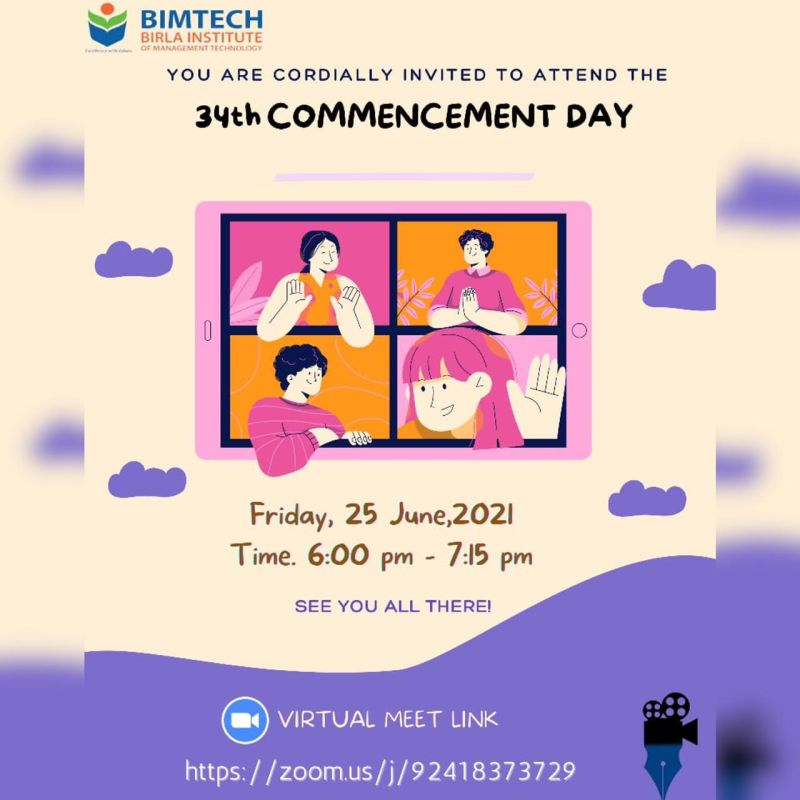MediaBimtech's tweet photo. June 25, 2021, 34th Commencement Day Celebrations. 
We are all excited to welcome our new batch 2021-2023!
@BIMTECHNoida 
@directorBIMTECH 
@AnupamVarma46 
#BIMTECHCommencementDay #34thCommencemnetDay
#WelcomingFreshers 
#WelcomeBatch2021 
#MediaConduit 
#WeKeepYouTrending https://t.co/IGt5pWclA5