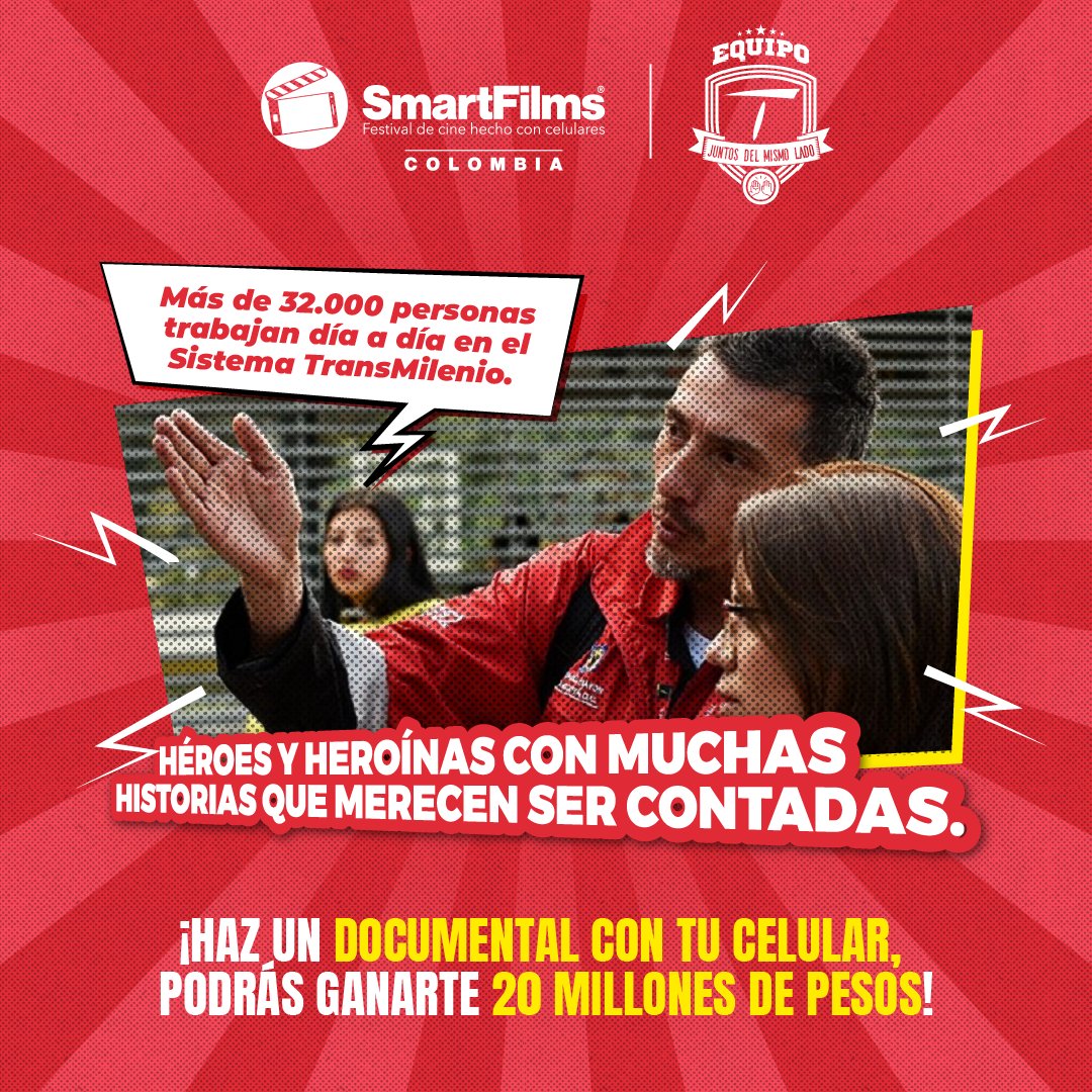 TransMilenio's tweet image. ¿#SabíasQue: ya esta abierta la nueva categoría de TransMilenio en el Festival  hecho con celulares #SmartFilms2021?

Qué esperas para inscribirte y hacer un documental con una de las más de 32.000 historias de personas que trabajan a diario en el Sistema. smartfilms.com.co/convocatoria/d…
