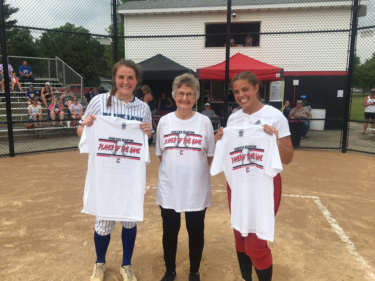 larrypeterson's tweet image. A new tradition has started in the John Stephens Classic in Creston. A Ron "Fox" Clinton Player of the Game T-shirt is presented to a Player of the Game from each team. The first recipients with Fox's wife Ruth are Bondurant-Farrar's Lauren Osborn and Creston's Halle Evans.
