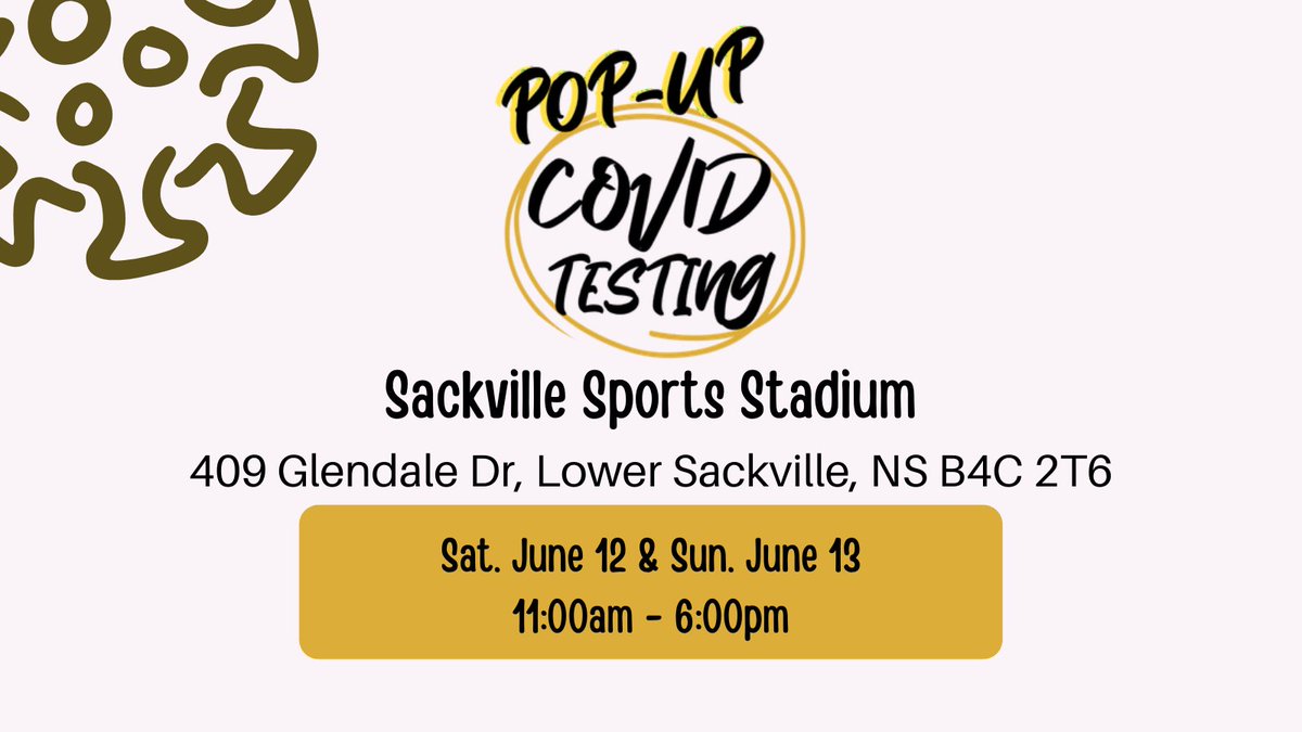 Testing is back @SackvilleSports this weekend!

#TestToProtect

Testing is the best way to stop the spread of COVID-19!

@sackvillenovasc 
@SackvillePaul 
@sack_vegas 
@SteveCraigMLA
@lara_fawthrop
@newsbag
@halifaxnoise