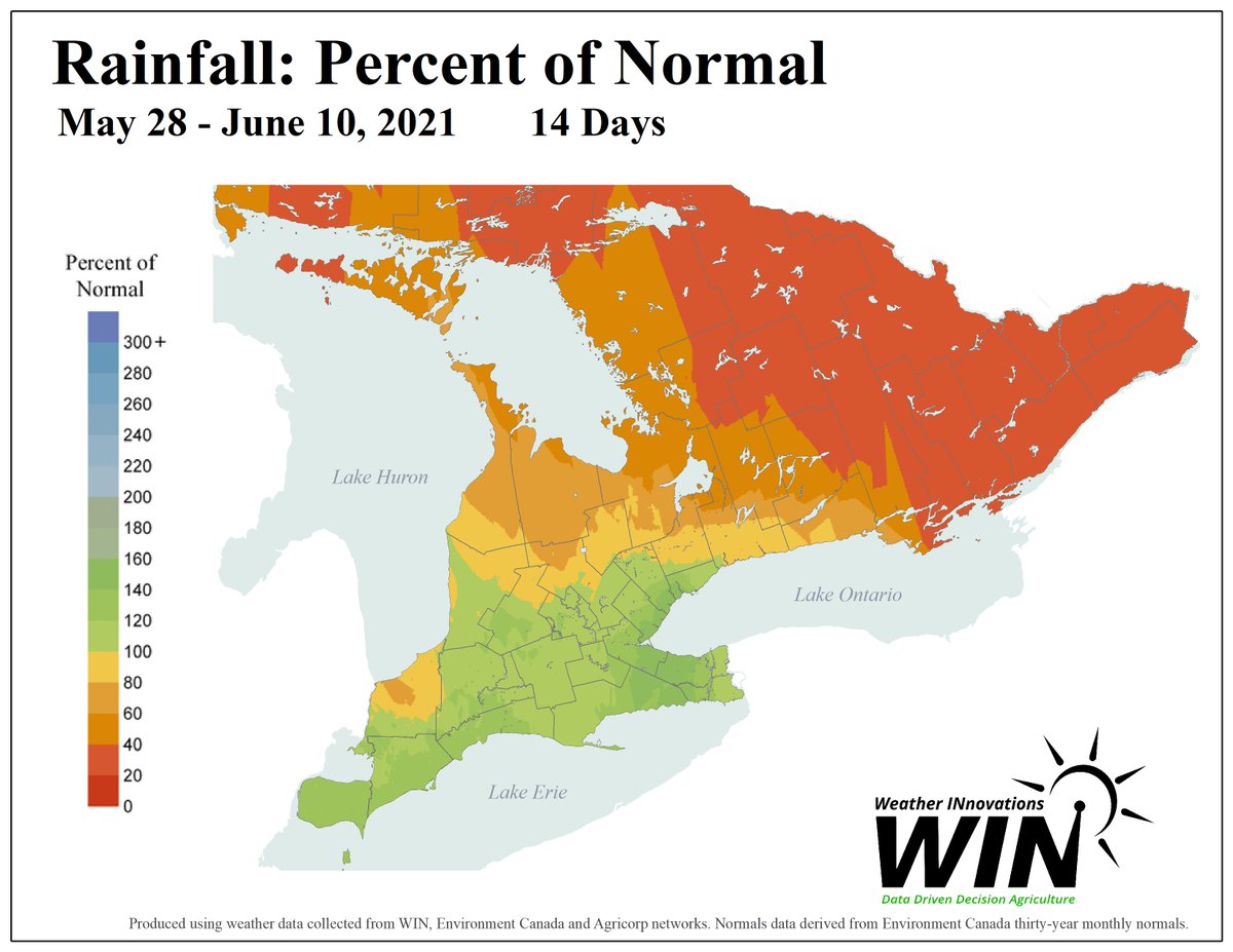 Over the last 14 days most areas of Ontario received a much needed, albeit spotty, rainfall. While most areas in Southern Ontario have received their normal amount of rainfall, it diminishes greatly as one goes north. For more information refer to the attached maps.
