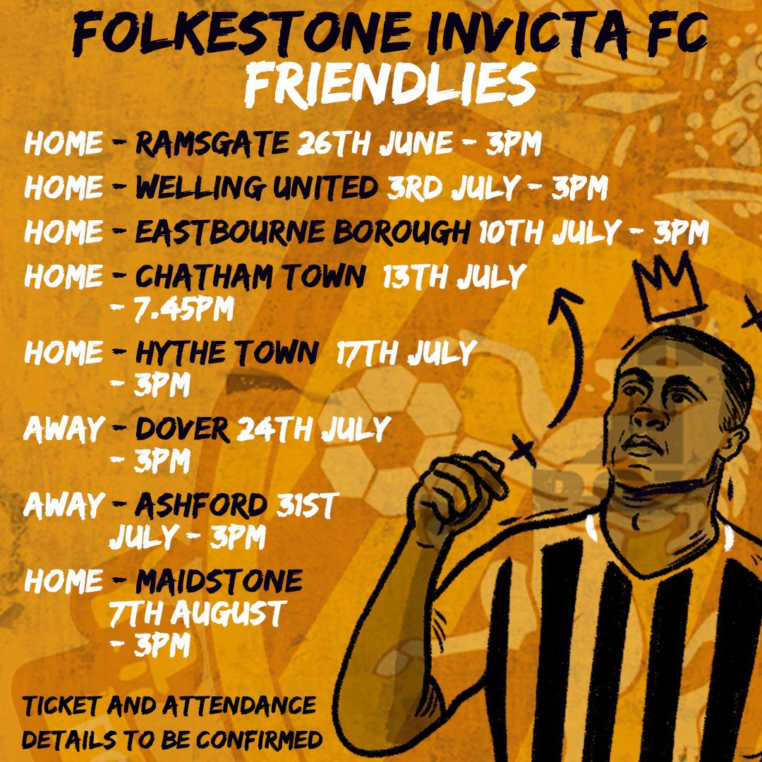 ⚽️FOOTBALL FOR A FIVER

Pre-season begins in just 2 weeks and we are delighted to announce prices for our six home fixtures

Adults - £5
Concessions &amp; children - £3

So come and join us on Saturday 26th June when we welcome <a href="/RamsgateFC/">Ramsgate Football Club</a> and fill the BuildKent! 💛🖤