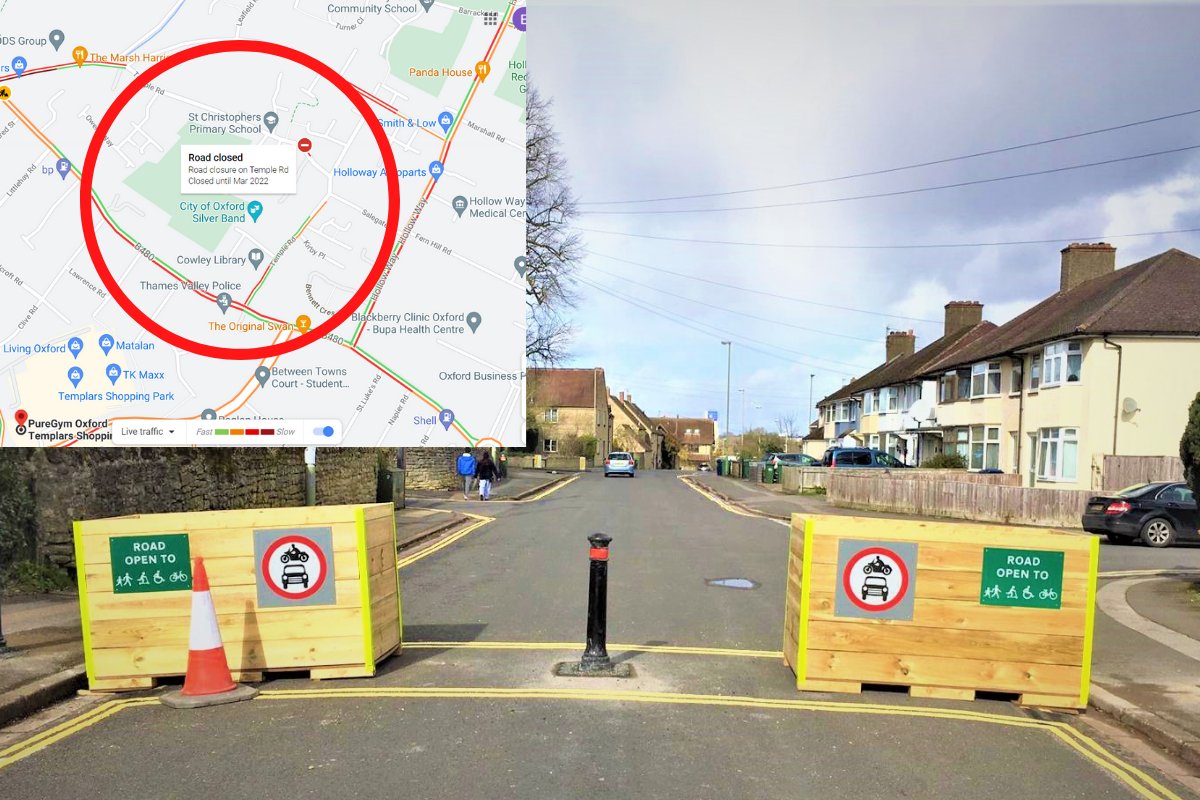 Google Maps suggests #Oxford LTNs could be in place until 2022 j.mp/2RLFyYJ
