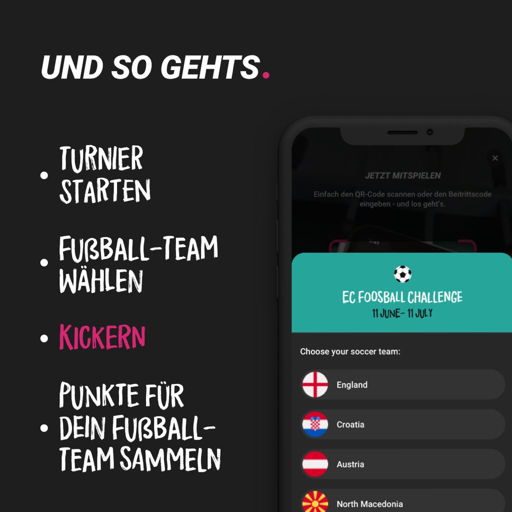 #EURO2020 startet - wir haben dazu in unsere <a href="/kommkickern/">KOMM KICKERN // LET'S FOOS</a> App eine Challenge reingebastelt: Turnier spielen im #Tischfussball, Lieblingsmannschaft des jeweiligen #EM Spieltags aussuchen &amp; Tore gehen a Konto d jeweiligen Nation. #Orakel interaktiv &amp; anders 🤟🏻#EMKICKERCHALLENGE