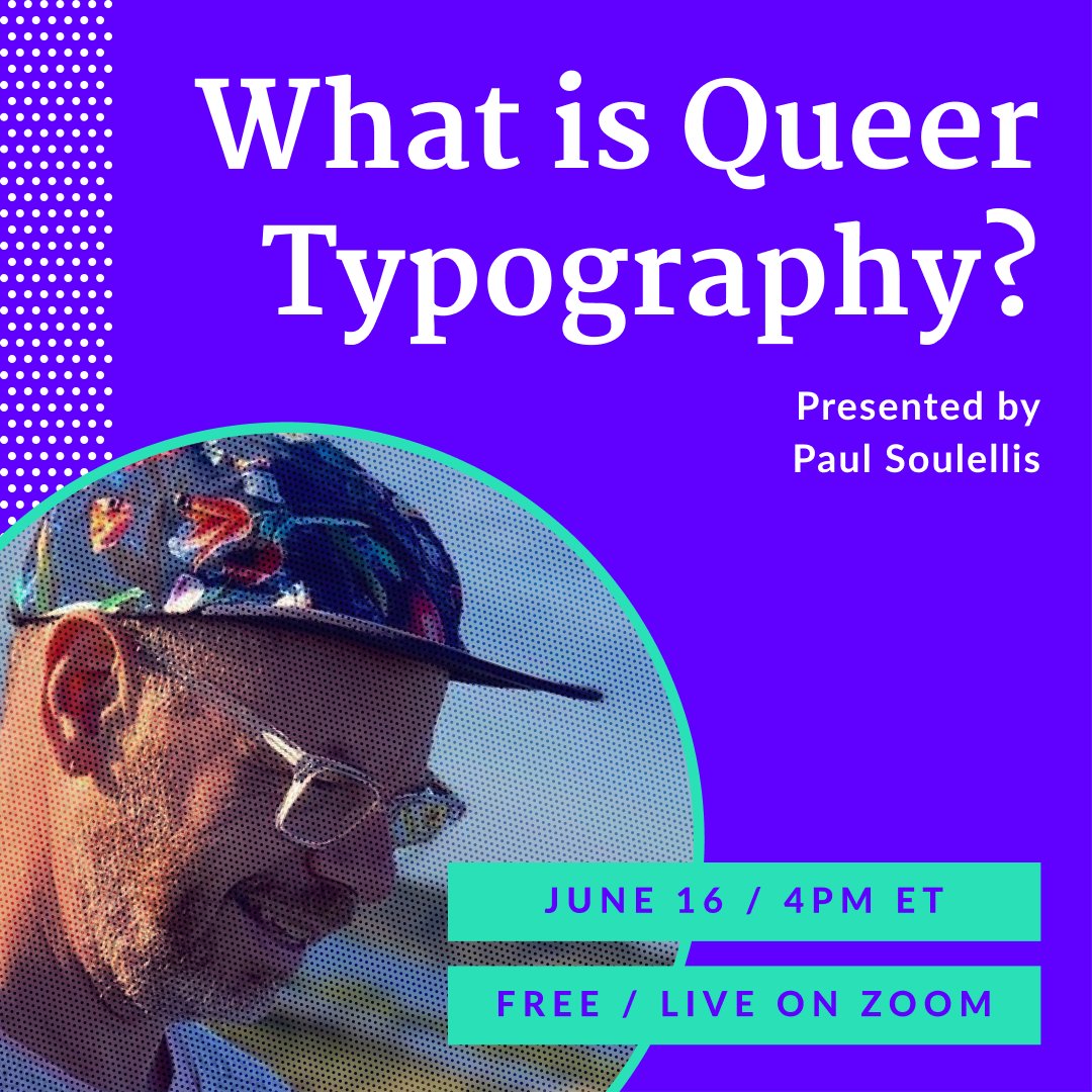 Can type be queer? Does type have a gender?
We're excited to host @soulellis next Wednesday June 16 to teach us about "What Is Queer Typography?" and answer some of these crucial questions. 

The event is free of charge, and you can sign up here! eventbrite.com/e/queer-design…