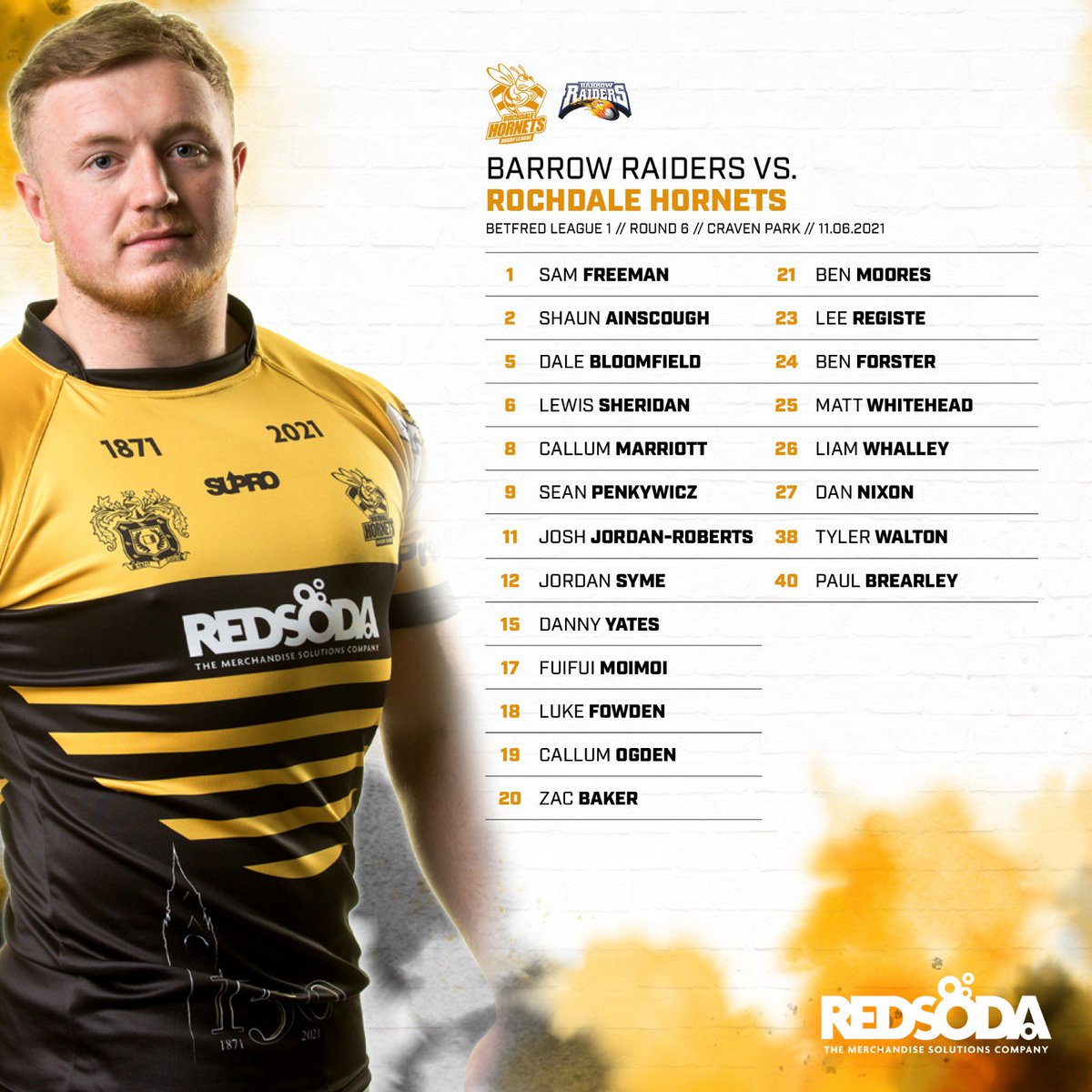 RochdaleHornets's tweet image. 👥 SQUAD | Head coach Matt Calland has named his 21-man squad for Saturday's @Betfred League 1 fixture 🆚 @BarrowRaiders.

Read more 👉buff.ly/3gcQDv6

🤝 @RedSodaCo 

#ThisisRochdale 🐝