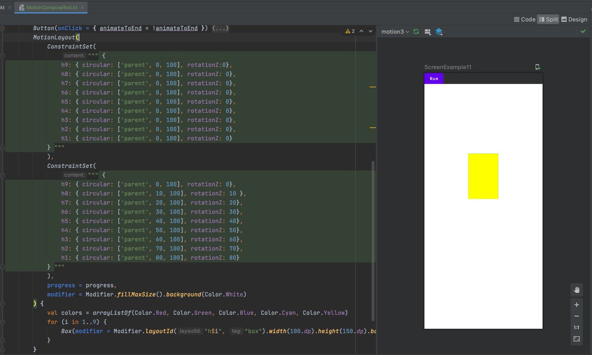 RodrigoMartinD's tweet image. Exploring MotionLayout in Compose 😍

#ConstraintLayout #MotionLayout #AndroidDev #JetpackCompose