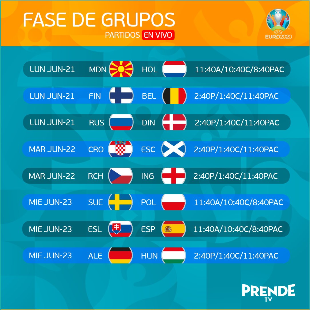 PrendeTV's tweet photo. ¿4️⃣0️⃣ partidos EN VIVO disponibles? 🤯 ¡Sí, leíste bien! La emoción de la @Euro2020 llega GRATIS a tus pantallas favoritas por #PrendeTV 🌍⚽🏆  

Estas son las fechas que podrás disfrutar de los juegos junto a nosotros 👇

#Euro2020 #EuroTUDN https://t.co/Rl9MyLuNoA