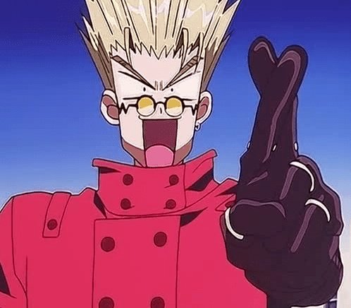 Dumbass_OTD's tweet photo. Today's Dumbass of the Day is Vash the Stampede from Trigun! https://t.co/SrJwU9Hbwj