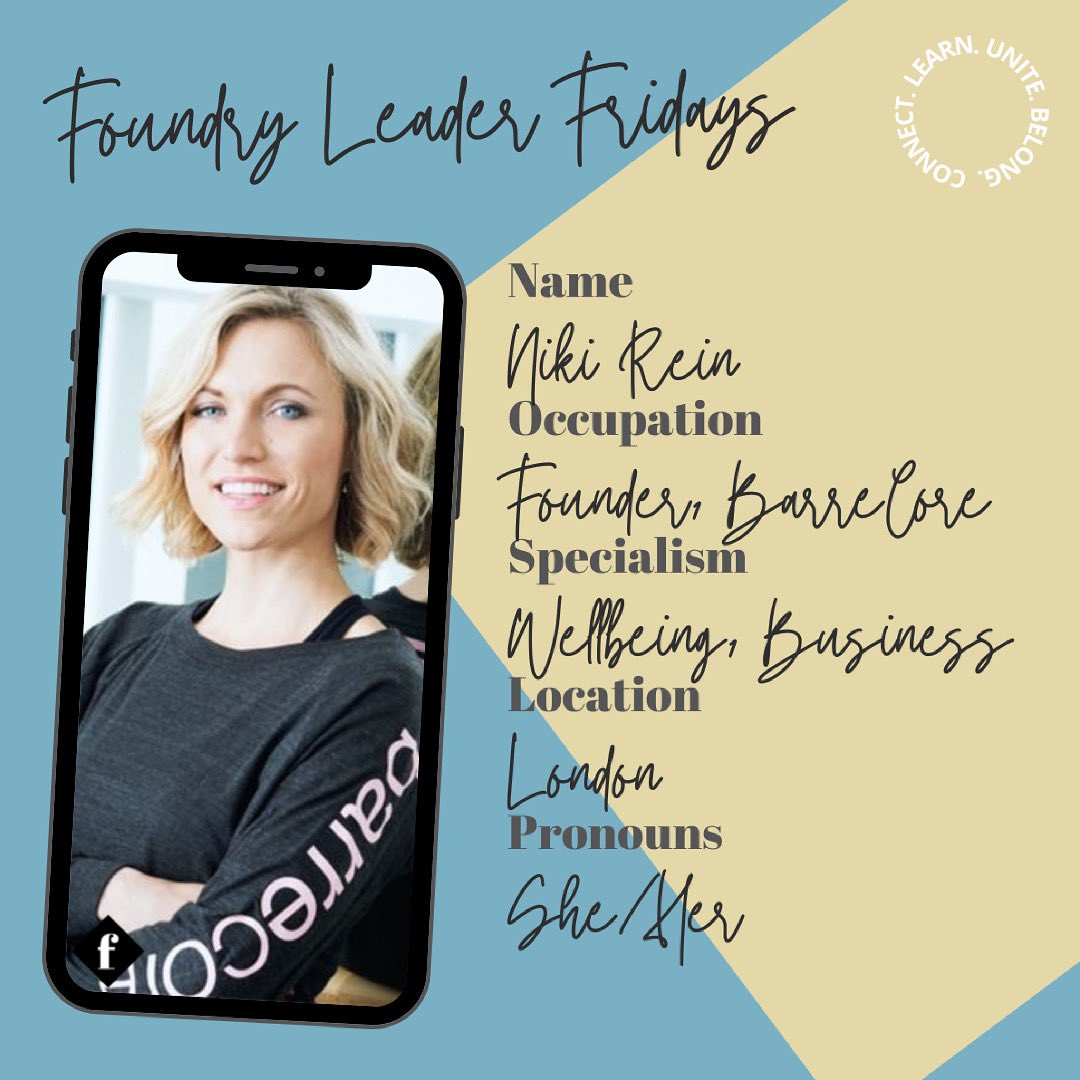 femfoundryapp's tweet photo. It’s Foundry Leader Friday so meet Niki Rein – Woman of the Foundry, wellbeing expert and the incredible Founder of ballet fitness brand @barrecore ⚡️ Connect with Niki on the free Fem Foundry app. Link in bio.
#barrecore #womenofpower #femaleleaders #mentor #fitness #wellbeing https://t.co/kHAFZMQ28L