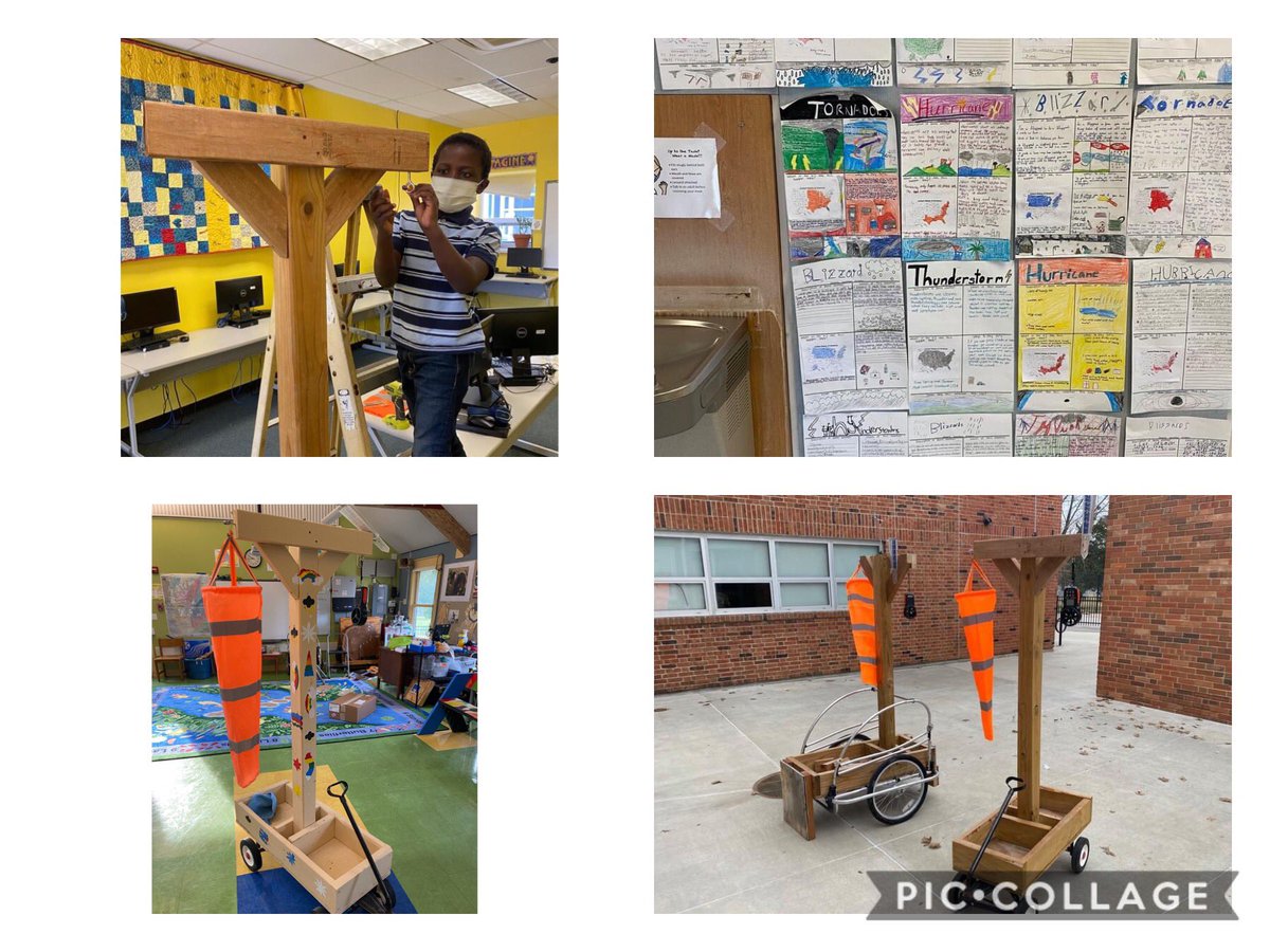 Third Grade designed weather decorations using different shape apps, stencils were made from recycled posters, and now Grant School weather stations are ready for data collection and climate studies.