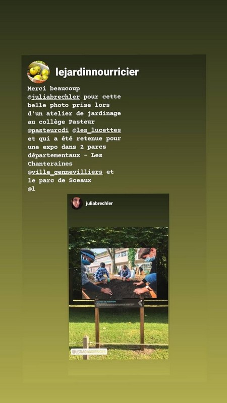 ClgPasteur's tweet photo. Grand plaisir de découvrir le travail de Julia Brechler, photographe professionnelle, qui permet à des élèves du club jardin de @ClgPasteur d'être valorisés à l'occasion d'une exposition visible dans deux parcs de @hautsdeseinefr : le parc de Sceaux et le parc des Chanteraines. https://t.co/qdcAPZJC8f