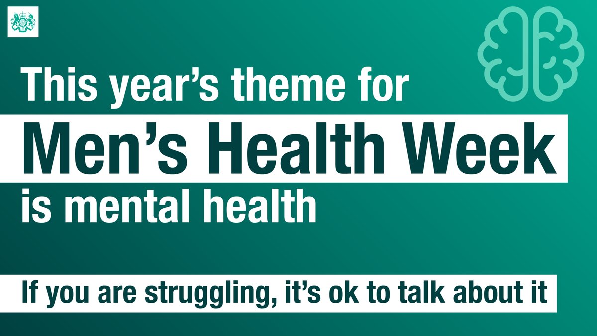 DHSCgovuk's tweet image. Today marks the start of #MensHealthWeek.

Even without #COVID19 restrictions, many men feel unable to speak about their #mentalhealth.

If you are struggling, #ItsOkayToTalk.

Get mental health support and advice:
▶️ nhs.uk/mental-health/…