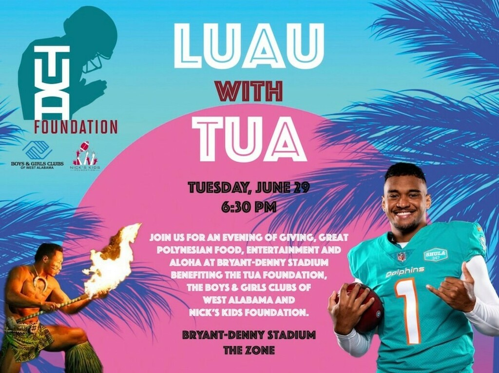 #LuauWithTua is coming to benefit @bgcwestal @nickskidsfdn and @tuafoundation! June 29 at 6:30 PM in the Bryant-Denny North Zone. Information on tickets and sponsorships can be found at the link in our bio. @bgca_clubs instagr.am/p/CP_MqzGM9al/