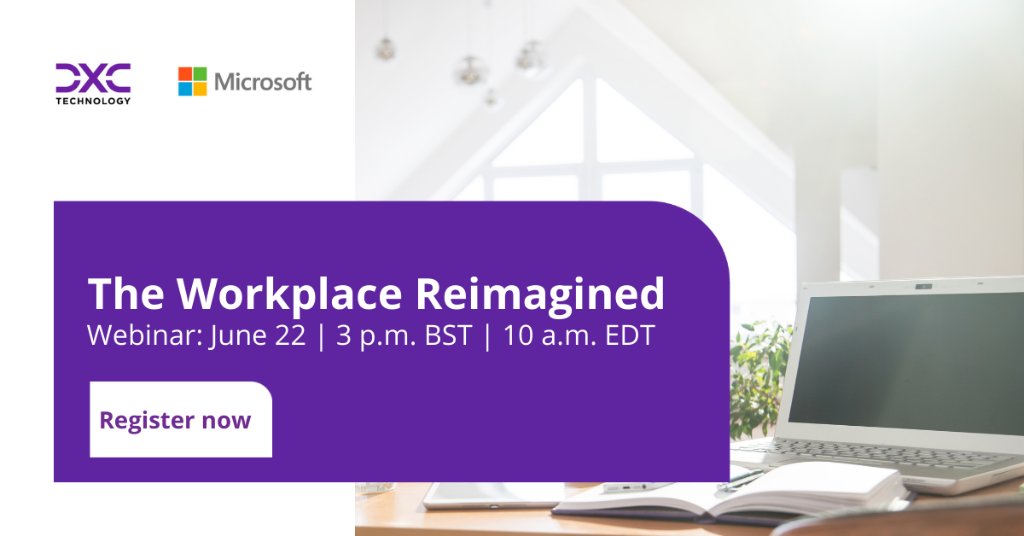 DXCTechnology's tweet image. What does the employee experience look like in today’s #ModernWorkplace? Join @mikemcd_mim and @AmyLeonard12 for our first of three webinars discussing modern approaches that enhance the employee experience. Register here: dxc.to/354vCMQ