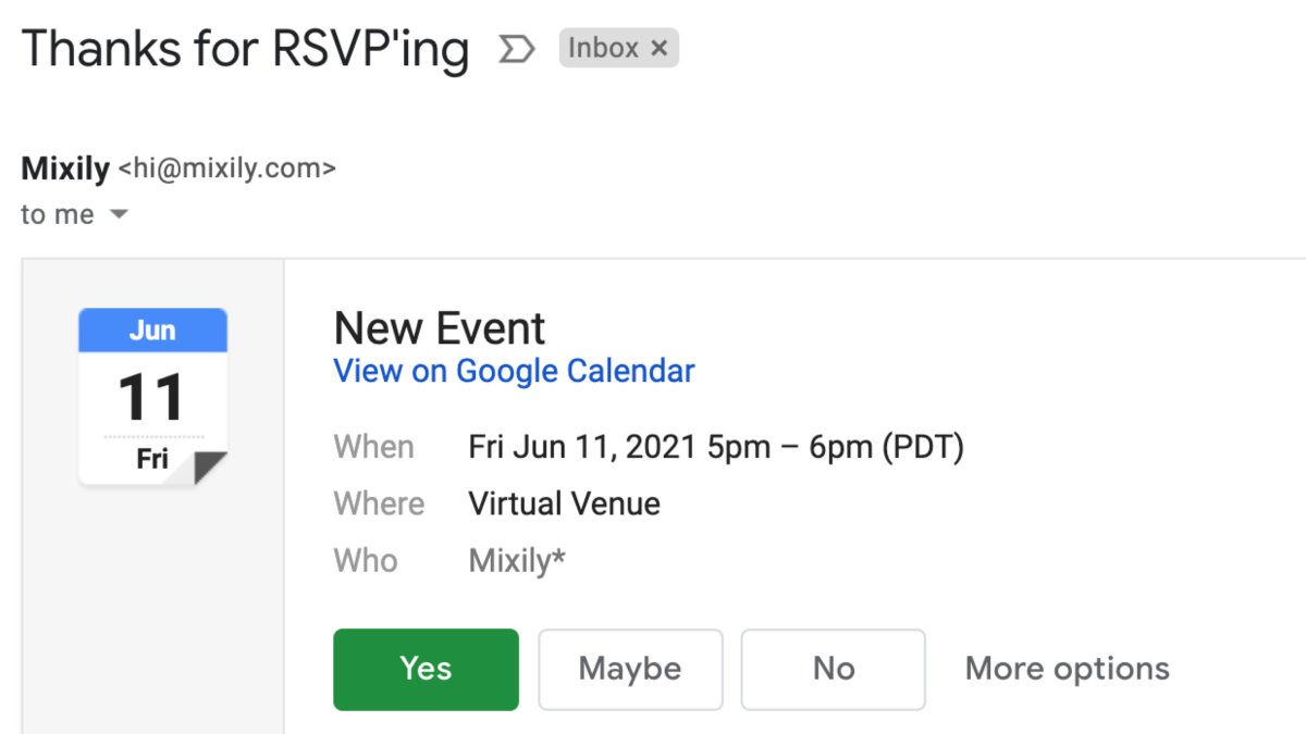 New Product Feature: auto add to calendar invites are included in the confirmation email when guests RSVP for events! No more clicking that "add to calendar" button. 🎉