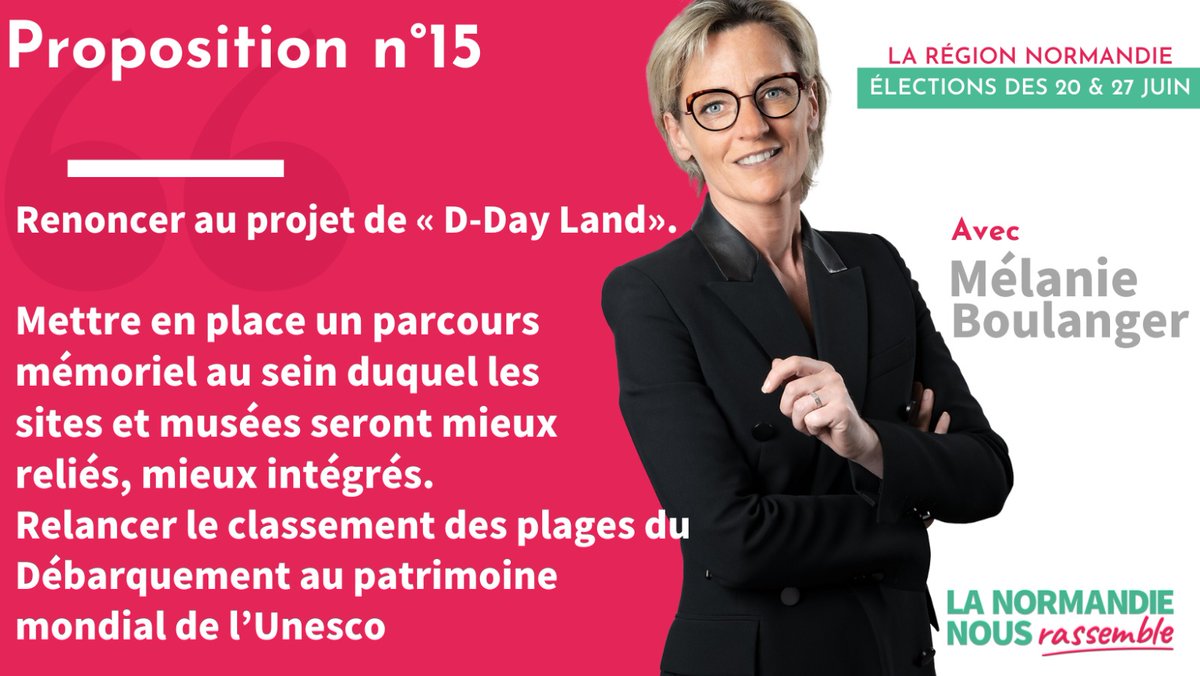 NormandieNR's tweet photo. Non au D-day land ! Le président sortant veut son "Disneyland du débarquement". Le D-day land ne fera pas vivre la mémoire des Héros du débarquement. Avec @BoulangerMlani2 nous créerons un réel parcours mémoriel et travaillerons sur le classement des plages normandes à l’UNESCO https://t.co/hRzNVUvuw8