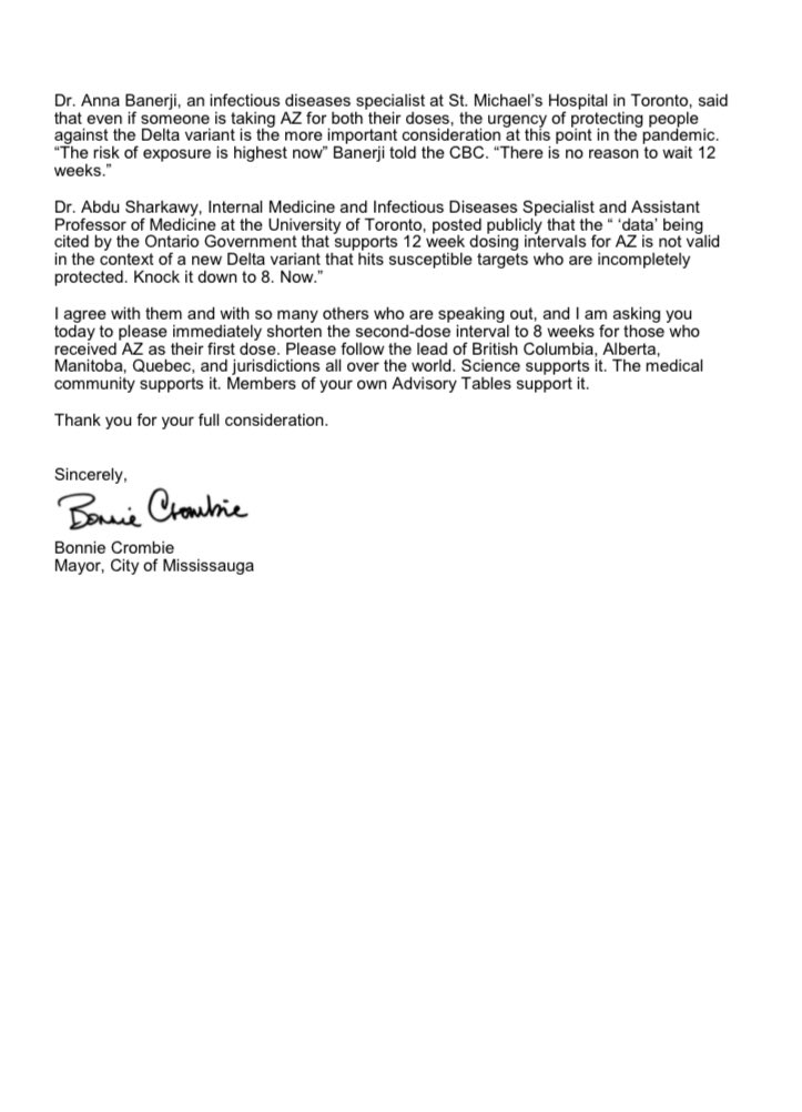 I’m proud of Ontarians who took #AstraZeneca to help curb the 3rd wave. It’s only fair we give them the same protection as everyone else. 

That’s why like <a href="/patrickbrownont/">Patrick Brown</a>, I wrote the Ontario Gov’t urging them to shorten 2nd dose intervals to 8wks for ppl who got AZ as dose 1.