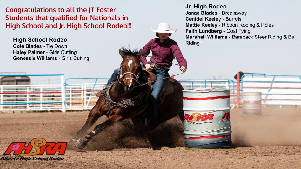 We had a few students from JT Foster qualify for Nationals for High School and Jr. High School Rodeo. We are so proud of all of you!! Congratulations! 🐎👏
