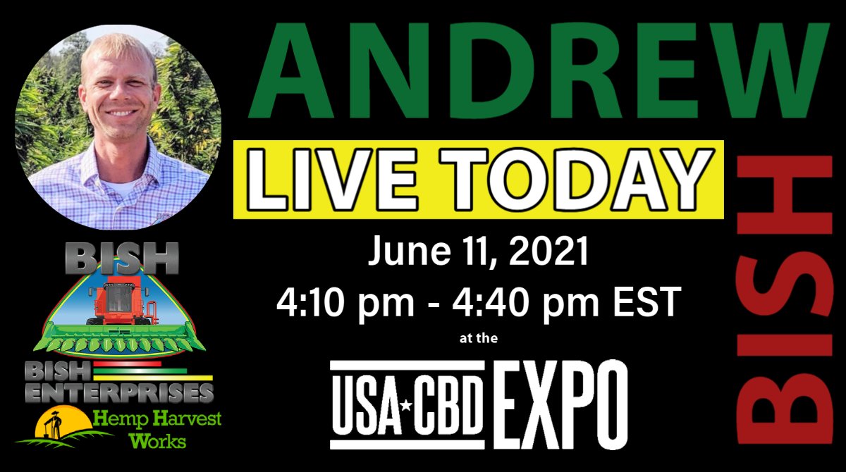 Andrew Bish, Founder of <a href="/WorksHemp/">Hemp Harvest Works</a> will be speaking at the @usacbdexpo today in #Atlanta. Tickets are still available for the event, so come check out the #expo and catch Andrew on the main stage participating in the #farming panel – Thank You for Farming: It Starts with a Seed.