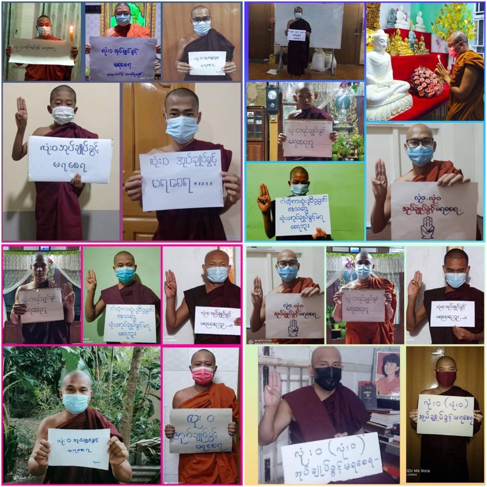 bd_willian's tweet photo. Buddhist Monks nationwide took part in peaceful anti-regime protest tonight to show their firm stand with all Myanmar People in rejecting Military rule while chanted paritta and mora sutta for people. #WhatsHappeningInMyanmar #June11Coup https://t.co/AmOC7x0HuA