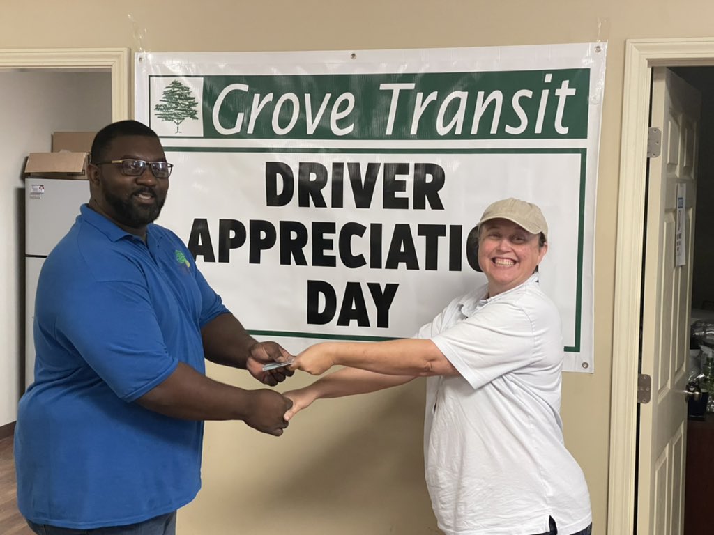 GroveTransit's tweet photo. Driver Appreciation Day. GM Cliff hands out awards to our top scoring drivers for Best Driving Behaviors. #thanksfortheride https://t.co/w9LkrcyD0m
