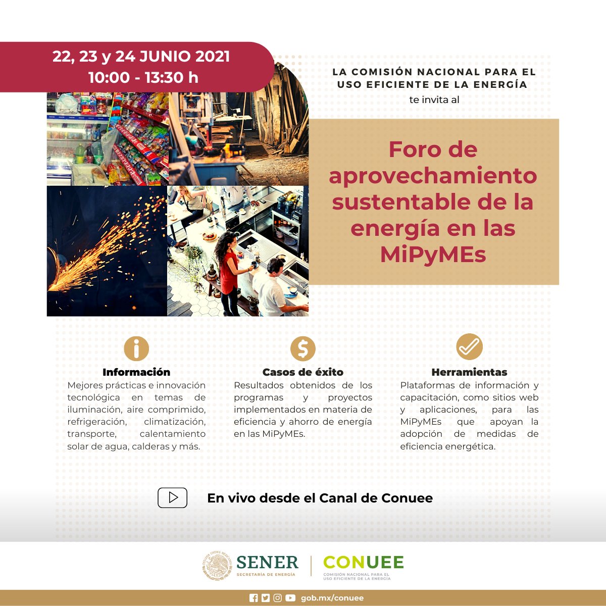 PymesConuee's tweet photo. Estimada Comunidad #MiPyMEs los invitamos al 𝗙𝗼𝗿𝗼 𝗱𝗲 𝗮𝗽𝗿𝗼𝘃𝗲𝗰𝗵𝗮𝗺𝗶𝗲𝗻𝘁𝗼 𝘀𝘂𝘀𝘁𝗲𝗻𝘁𝗮𝗯𝗹𝗲 𝗱𝗲 𝗹𝗮 𝗲𝗻𝗲𝗿𝗴𝗶́𝗮 𝗲𝗻 𝗹𝗮𝘀 𝗠𝗶𝗣𝘆𝗠𝗘𝗦.

📆 22 al 24 de junio
🕘10:00 a 13:30
🔴 En vivo desde el canal de @CONUEE_mx 

¡Aparta los días! https://t.co/dbA9bo1fUQ