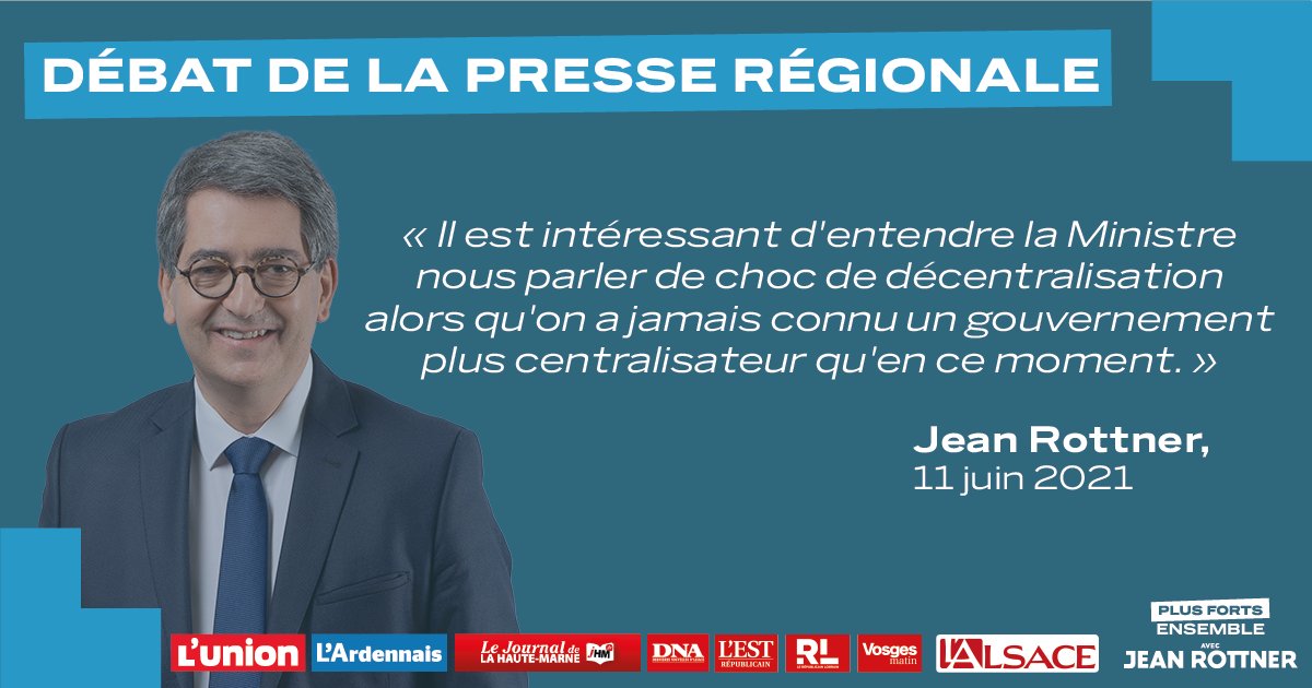 #LT "Il est intéressant d'entendre Madame Klinkert nous parler de choc de décentralisation alors qu'on a jamais connu un gouvernement plus centralisateur qu'en ce moment" #PlusFortsEnsemble #JeVoteRottner #débatpqr #Régionales2021