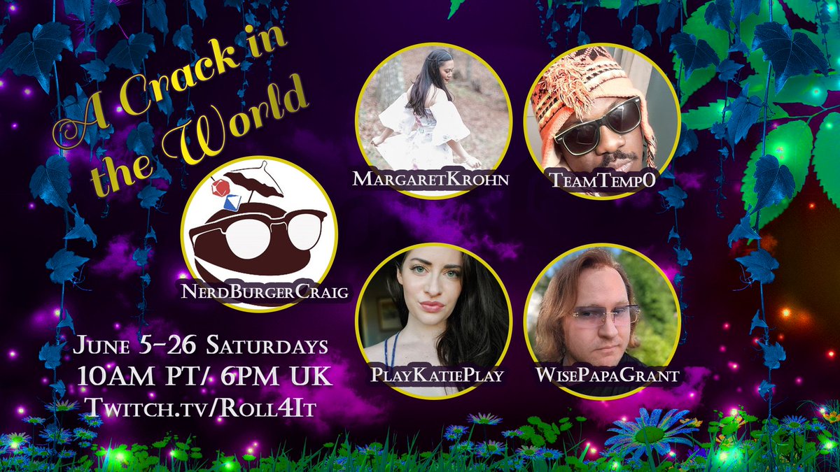 Roll4It's tweet photo. π΄ WE'RE LIVE!! https://t.co/ZfbJ9zQ9sj
#ACrackintheWorld is a Good Strong Hands actual play on @Twitch sponsored by @roll20app! #R4I
Starring:
π± @NerdBurgerCraig
π§π½ββοΈ @MargaretKrohn
π @TeamTemp0
π» @PlayKatiePlay
π @WisePapaGrant https://t.co/BMqyGTyfLc