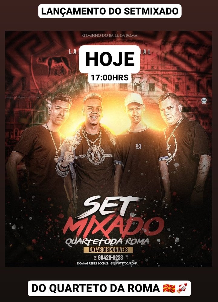 quartetodaroma's tweet photo. Hoje As 17:00 HRS Sai o #SETMIXADO Do @quartetodaroma  Da Roma!.  😍🇲🇰🚀 https://t.co/dkuUBskhK0