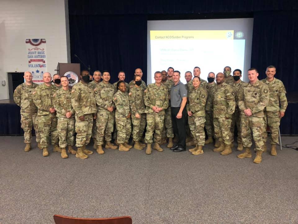 5thRecruiting's tweet photo. The #5thBrigade HHC conducted their first quarterly Alamo Warrior Week and hosted SMA (R) Dailey as part of their professional development training week. First sergeants from throughout the brigade dialed in to listen to @15thSMA Dailey discuss #leadership and the new OML system. https://t.co/62I8U4mdmR