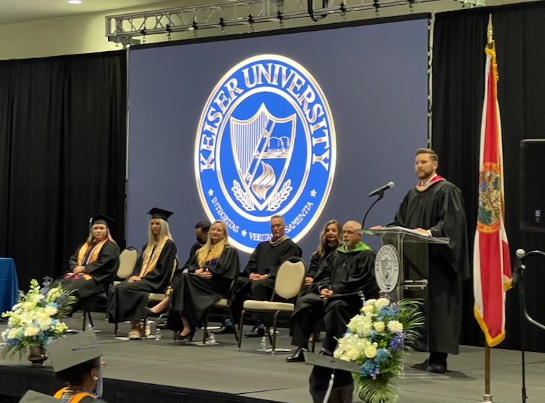 KeiserU's tweet photo. #KeiserU #PortStLucie graduates are making it official tonight. Special thanks goes to @Johnfsnyder for his message to grads. Congratulations to all #KeiserSeahawks #ClassOf2021! https://t.co/fShW2w21GI
