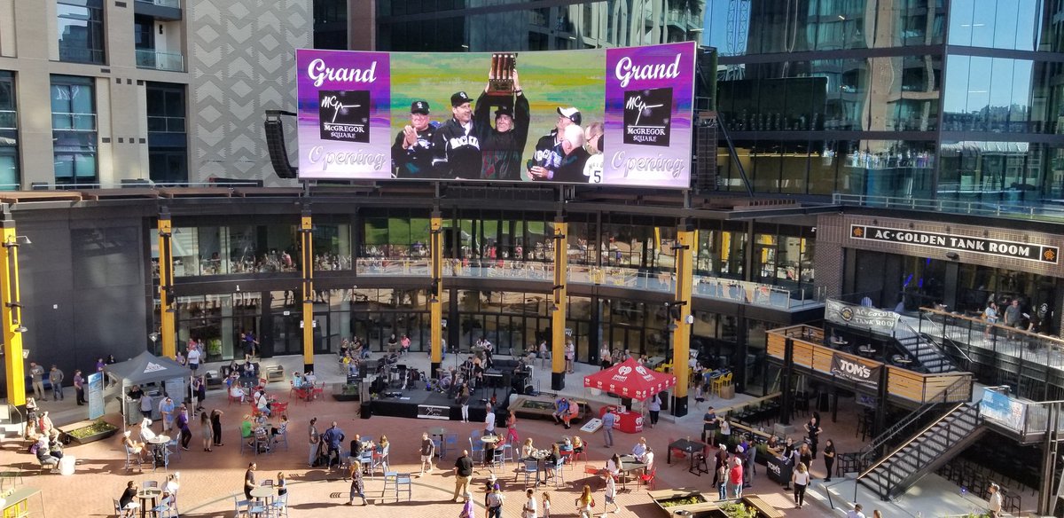Grand Opening of <a href="/McGregor_Square/">McGregor Square</a> by <a href="/CoorsField/">Coors Field</a>  - exciting new center of 🥳 has free events scheduled for everyone! 
😎
Thanks <a href="/Rockies/">Colorado Rockies</a> for creating a welcoming new spot for community gathering! 👍🏼✌🏽