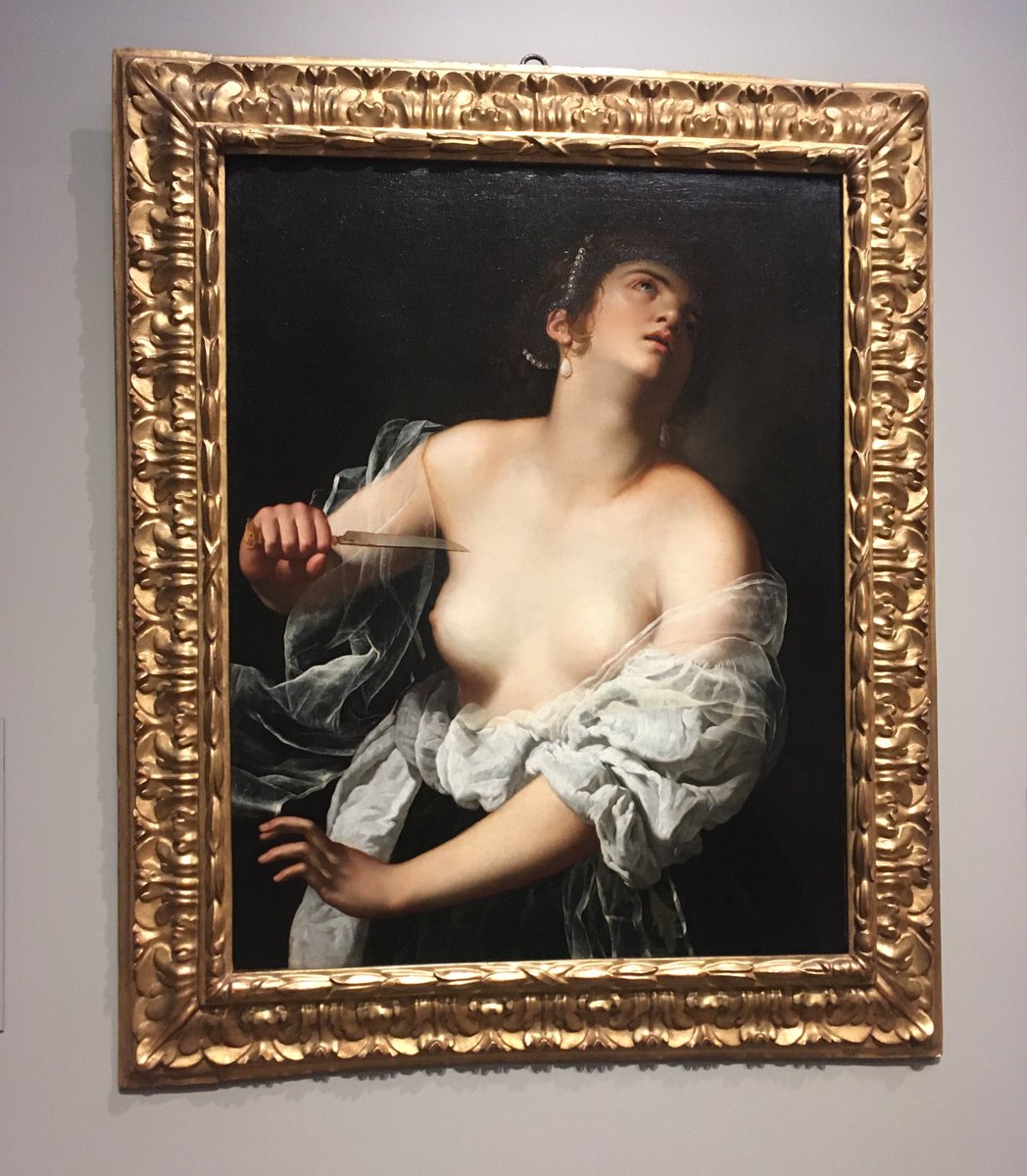 LisaBoutin's tweet photo. Newly-acquired “Lucretia” by Artemisia Gentileschi is now on display in the Getty Center East Pavilion downstairs. Very beautiful, but lower hand is a bit oddly painted (repainted?) #artemisiagentileschi https://t.co/vBanZSy3ZS